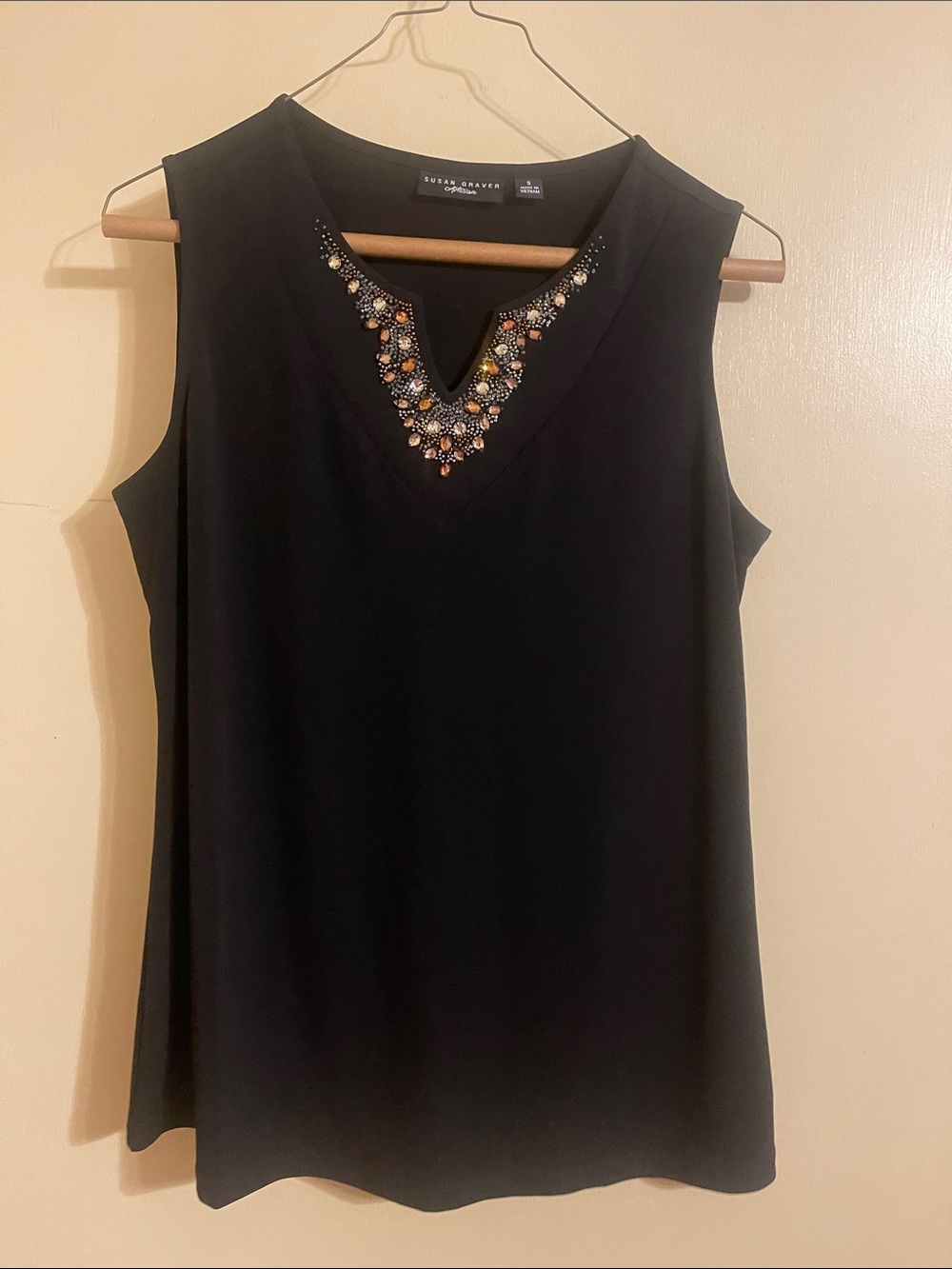 Susan Graver Black Sleeveless V-Neck Beaded Camisole
